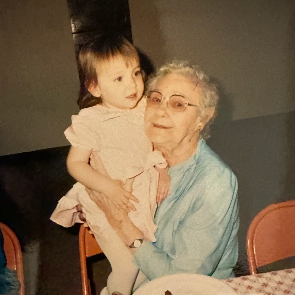 grandma holding little girl in the 90s tough woman